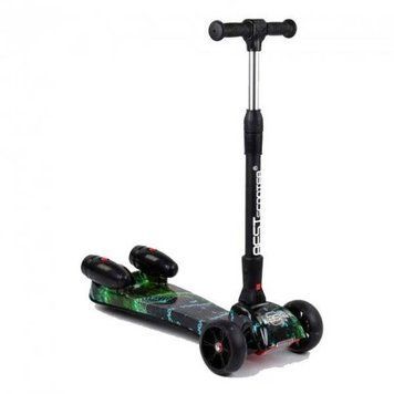 Самокат триколісний з парогенератором та музикою, складне кермо Best Scooter MAXI Чорний із зеленим 15639 фото