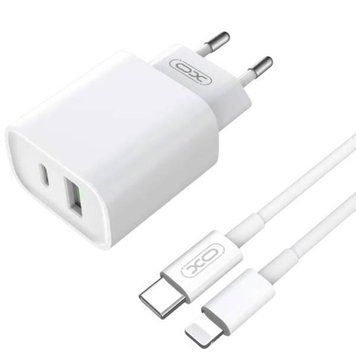 Мережевий зарядний пристрій блок живлення XO CE02A PD20W+QC18W fast charging CE Lightning 30407 фото
